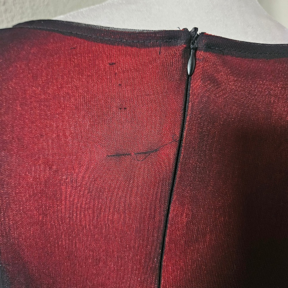 Vintage Red Silk Black Mesh Overlay Glitter Starburst Cocktail Dress - Picture 6 of 9
